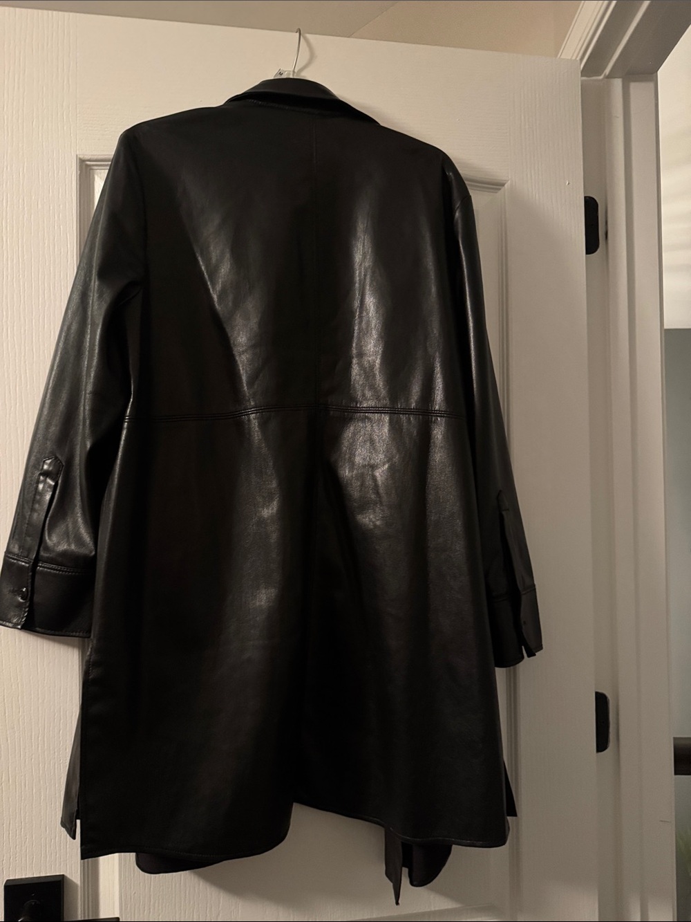 Chico's Black Faux Leather Long Shacket - Picture 3 of 3
